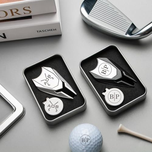 TPFOON Personalisiertes Golf-Pitchgabel-Reparaturwerkzeug und Ballmarker-Set, individuell graviertes Golfball-Marker-Set mit Hutclip, Golf-Geschenke, Geschenk für Ihn, Herren, Vater, Trauzeugen