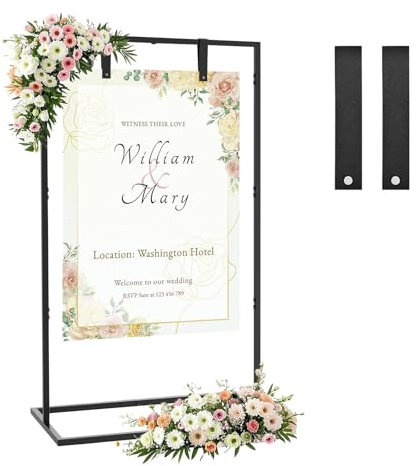 YBIETH Wedding Sign Holder, 164x76x51xcm Welcome to Our Wedding Sign Stand, Heavy Duty Easel Stand for Sign with 2 Leather Straps, Suitable for Seating Chart, Reception, Posters, and Decor