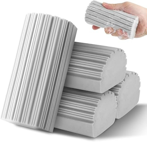 4-pack wet cleaning dusting sponges, magic eraser, reusable sponge skirting, damp duster for blinds, vents, glass, railings, mirrors, window tracks, taps, kitchen cleaning tools gray