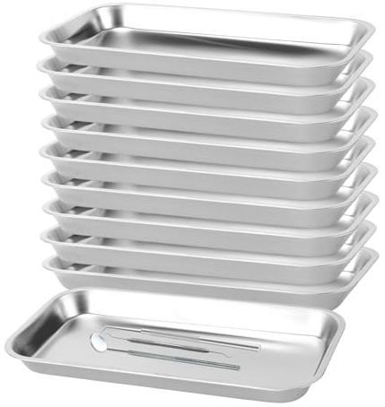 SYUTBOU 10 Stück Edelstahl Serviertablett, 22,5 x 12 x 2cm Silber Servierplatte, Edelstahl Tablett Baking Tray für Catering, Restaurant, Backblech für Küche