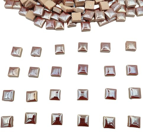 500g Random Ceramics Mosaic Tiles,DIY Making Creative Ceramic Mosaic Tiles for DIY Craft Plates Flowerpots Vases Cups Mosaic Making Supplies (1.2CM Square Pearl Brown)