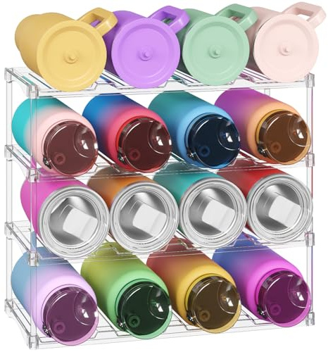Lifewit Stapelbarer Flaschenorganizer aus Kunststoff für Zuhause, Tumbler- und Becherhalter, Transparenter Flaschenständer für Wein, für Arbeitsplatte und Schrank, 4-stufig, Platz für 16 Flaschen