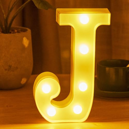 LED Buchstaben 3D Lampe Beleuchtete Buchstabe, Dekorations Nachtlicht Lampe, für Weihnachtslampe, Hochzeit, Party, Geburtstag (J)