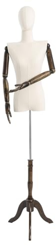 Schaufensterpuppe Weiblich Körper mit Kopf, Mannequin Torso mit Verstellbare Höhe 155-200cm, Schneiderpuppe mit Holz Armen, Display Modell für Kleidung oder Dekorationen (Dunkelbraun, One Size)