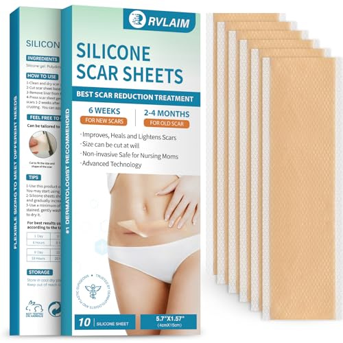 Rvlaim Fogli di silicone per cicatrici di grado medico (14,5 cm x 1,57 cm | Il nastro in silicone medico ammorbidisce, appiattisce e sbiadisce le cicatrici, riutilizzabile, impermeabile