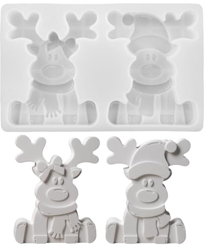 Silikonform Weihnachten Elch, Silikonformen Gießformen Weihnachten Hirsch, 3D Gips Gießformen Silikon, Rentier Gipsformen zum Gießen, Epoxidharz Formen, Kerzenformen Silikon, DIY Kerzen Gießform (A11)