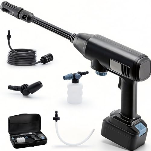 Trisruvian Nettoyeur Haute Pression sans Fil Portable: Puissance 50 Bar avec Batterie Lithium IPX7 étanche - Buse réglable 0-40° et Rotation 360° - Usage extérieur Jardin et Voiture pour particuliers