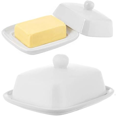 KADAX Butterdose aus Porzellan, 16,5 x 13 x 5 cm, weiße Butterschale mit Deckel und Griff, Butterbehälter, Aufbewahrungsdose für 250g Butter, spülmaschinenfest (Weiß)