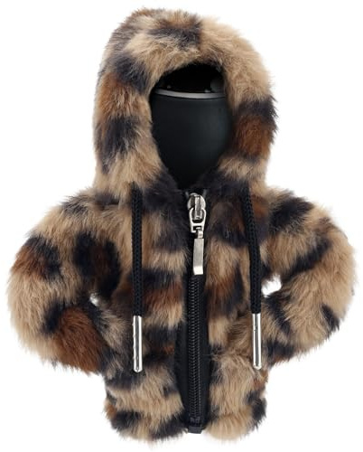 Schaltknauf Hoodie Leopard Muster Design,Plüsch Auto Schalthebel Abdeckung mit Reißverschluss,Anti-Rutsch Kleine Schaltknauf überzieher Dekoration Zubehör für Schalt- und Automatikgetriebe (Kaffee)