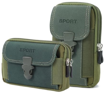 ZXTGBQ 2 Pcs Pochette Ceinture Telephone Portable, Étui de Ceinture Pochette Téléphone Holster, Sacoche Ceinture Homme Multi-Usages Utilitaire Poche Taille Sac (Vert Foncé)