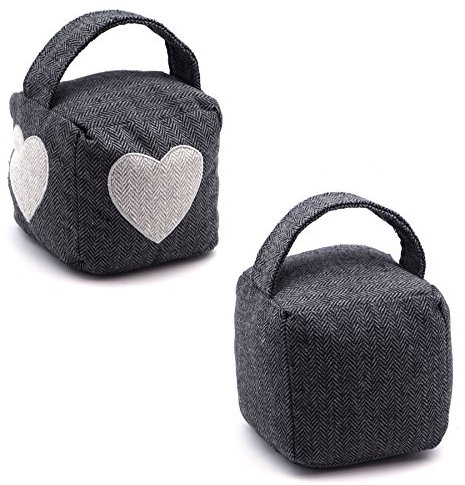Nicola Spring Home Interior Doorstops - 16 x 16cm - Heart/Plain - 2pc Set - Decorative Herringbone Patterned Floor Mounted Door Stop Fabric Doorstoppers with Handle for Home, Office