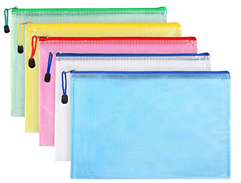 Zip File Folders, Pyhot 10pcs A4 Size Mesh Document File Bags Storage Pouch with Zipper for Cosmetics Offices Supplies Travel Accessories, 5 Colors