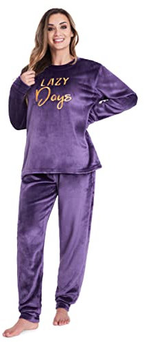 CityComfort Pigiama Donna Invernale Pile a Manica Lunga Pigiamone Felpato Due Pezzi (S, Viola Intenso)