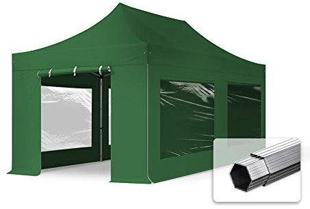 TOOLPORT Faltzelt Professional 3x6 m - mit 4 Seitenteilen (Panoramafenster) Faltpavillon ALU Pavillon Partyzelt grün