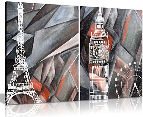 Abstract Black & White and Red London Paris Canvas Wall Art Picture Print (12x8)