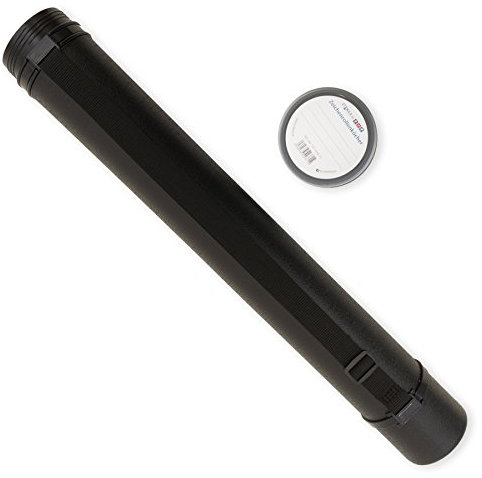 itenga Zeichenrollenköcher schwarz, 60-100 cm ausziehbar, mit Tragegurt für Pläne, Zeichnungen und mehr bis DIN A0