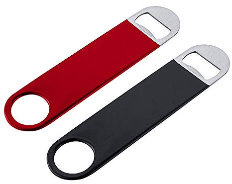 YOFASEN Abridores de Botellas de Cerveza 2 Piezas - Barra de Acero INOX Abrebotellas con Manija Revestida, 17.8 cm x 3.9 cm (Negro + Rojo)