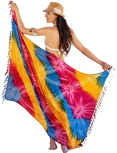 NELUHA Sarong Tuch Damen mit Saronghalter Pareo Wickeltuch Handtuchkleid Wickelrock Damen strandtuch xxl Tuch Männer pareo damen strandtuch damen Streifen gelb pink blau