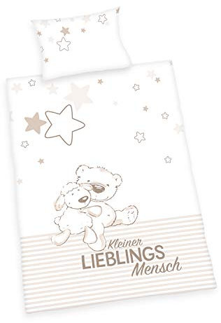 Herding Kleinkinder-Bettwäsche-Set, Bio-Bettwäsche, GOTS zertifiziert, Lieblingsmensch Wendemotiv, Kopfkissenbezug 40 x 60cm, Bettbezug 100 x 135cm, Baumwolle/Renforcé