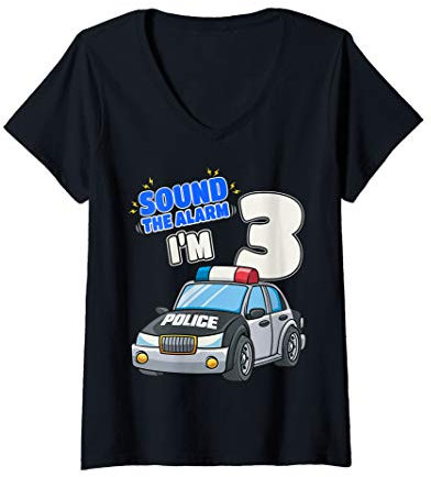 Damen Kinder-Polizeiauto 3 Trikot 3 Jahre alt Polizist Offizier T-Shirt mit V-Ausschnitt