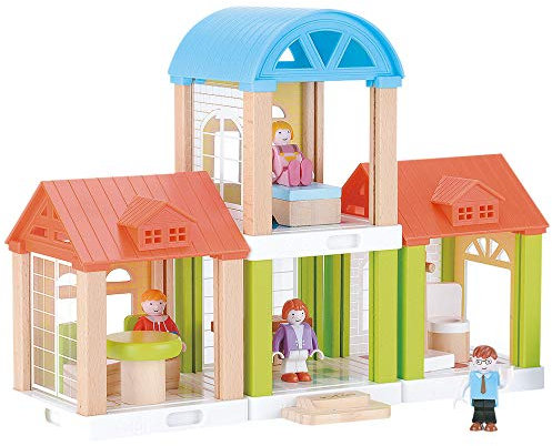 WOOMAX - Casita Modular de muñecas de Madera, 31x10,5x23x5 cm, Incluye 4 muñecos, 42 Piezas, casa muñecas de Madera, Juego motricidad Fina 3 años, + 3 años (46442)
