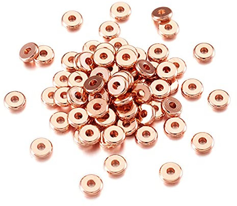 Cheriswelry Lot de 200 perles intercalaires rondes et plates de 6 mm en laiton - Or rose - Pour la fabrication de bijoux - Trou : 1,8 mm