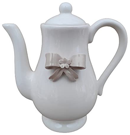 NALI' LF12BEIGE - Cafetera de porcelana blanca con lazo beige 22 x 20 cm