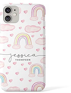 Tirita Personalised Phone Case Cover Compatible with iPhone 11 - [05 - Fluffy Clouds Rainbow Hearts]