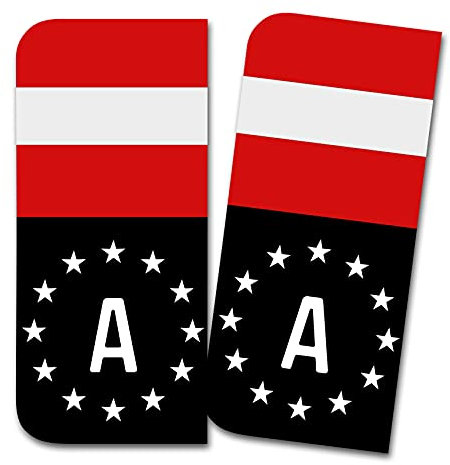 2 x Kennzeichen Sticker passgenau für EU Feld 11x5cm Design Aufkleber für Nummernschild Folie KFZ Schwarz oder mit Fahne waschstraßenfest R167 (17 Österreich, Mit Flagge)