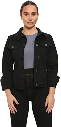 989Zé ENZO Womens Designer Denim Jacket Ladies Stretch Casual Button Up Western Classic Jeans Coat (L, Black)