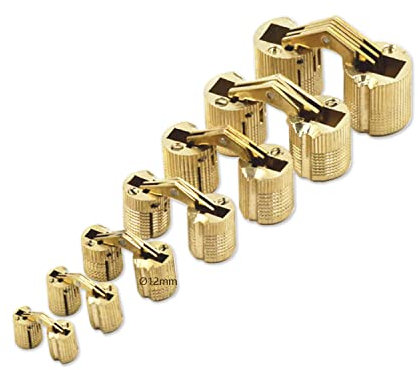 GEFONG Mini Scharniere Tonnenscharnier 12mm für Schranktür Panel-Anschluss Kleine Box DIY Handarbeit Messing Matt Verdeckte Scharnier Einbohrscharnier 180 Grad Öffnungswinkel 8 Stück