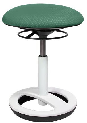 TOPSTAR Sitness Bob, ergonomischer Sitzhocker, Arbeitshocker, Bürohocker mit Schwingeffekt, Sitzhöhenverstellung, Standfußring Alu, weiß lackiert, Stoffbezug, Mintgrün