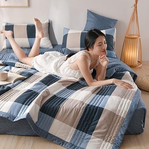 uyeoco Couette D'été, Couverture D'été Fraîche, 100% Coton Lavé, Courtepointe Fine, Douce Et Confortable, Légère Et Respirante, Lavable en Machine, (Color : Q, Size : 150x200cm)