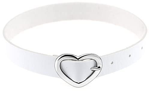 JewelryWe Schmuck Damen Choker Halsband Leder Halskette Gothic Punk Lolita Herz Collier Kette verstellbare Schnalle Kragen Halsketten für Frauen Mädchen Weiß