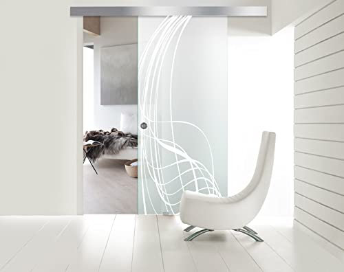 BOSS Porta Scorrevole in vetro modello LAVA 80x215 cm (60/80/90 cm) 8 mm, vetro Satinato, Nano rivestito bianco, kit hardware complete (80x215 cm, DESTRA)