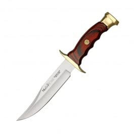 MUELA- BW-10. Cuchillo de Caza Mango de Madera Natural de Coral. Hoja: 10 cm. Funda de Cuero. Herramienta para Caza, Pesca, Camping, Outdoor, Supervivencia y Bushcraft