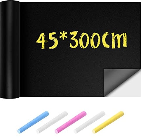 OFFCUP Tafelfolie, 45 * 300CM Folie Tafel, mit 5 Stück Bunte Kreide, Kreidefolie für Wand oder DIY Kreidetafel