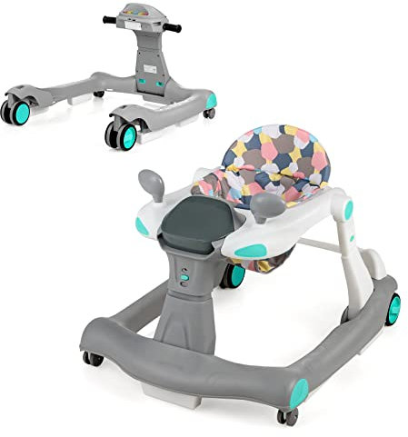 LIFEZEAL 2 in 1 Lauflernhilfe Klappbar, Babywalker mit Spielbrett, Lauflernwagen mit abnehmbaren Sitzkissen, Gehfrei mit 3 fach höhenverstellbar, Gehwagen für Babys ab 6 Monaten