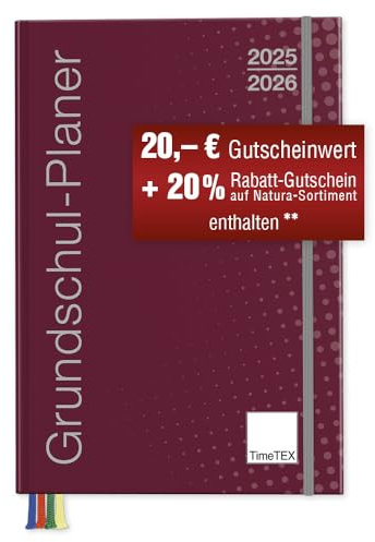 TimeTex Grundschul-Planer A5-Plus bordeaux - Lehrerkalender Schuljahr 2025-2026 - Terminplaner für die Grundschule - Timetex 10717 - mit breitem Verschlussgummi