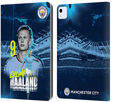 Head Case Designs Licenciado Oficialmente Manchester City Man City FC Erling Haaland 2022/23 Primer Equipo Carcasa de Cuero Tipo Libro Compatible con Apple iPad Air 2020/2022