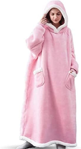 Seogva Extra Long Wearable Blanket Hoodie, Oversized Blanket Sweatshirt for Women and Men, Super Warm and Cozy Giant Hooded Blanket, Thick Flannel Blanket with Sleeves and Giant Pocket, Pink