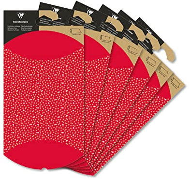 Clairefontaine 618012C - Packung mit 6 Geschenketuis, faltbar, 16x22cm, ideal zum Verschenken von kleinen Objekten & Accessoires, Sterne/Rot, 1 Pack