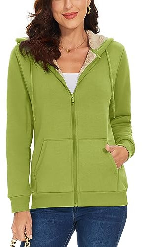 TACVASEN Womens Fluffy Zip Up Jackets Casual Fashion College Hoodies Outwear Warm Cosy Coats for Ladies Olive Green,S