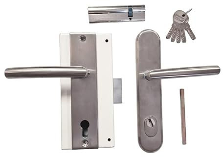 Ensemble Complet 2 / pr Porte en REMPLACEMENT FICHET :Serrure MOTTURA + Cylindre 30 x 85/5 Clés+ Poignées BLINDEES INOX SECUR - Droite