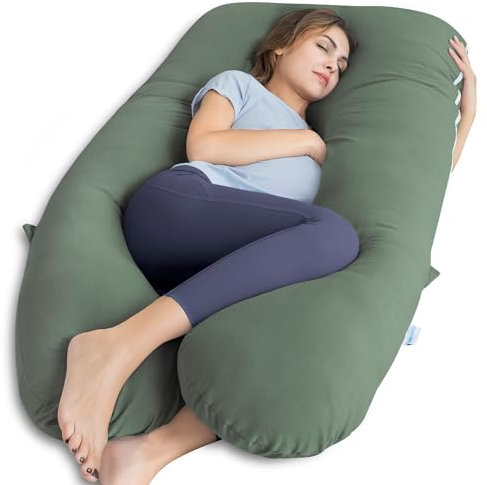 QUEEN ROSE Pregnancy Pillow for Sleeping, U Shape Pillow with Cotton Cover, Support Back, Hips, Legs, Belly for Pregnant Women (Silk)