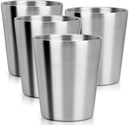 Beasea Edelstahlbecher, 250 ml, 4 Stück, klein, stapelbar, isoliert, Mini-Becher zum Trinken, doppelwandige Metallgläser, Zinnbecher für Büro, Zuhause, Party, Camping