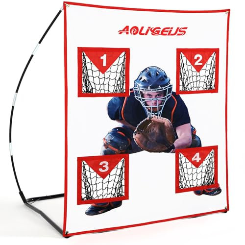 AOLIGEIJS Baseball & Softball Pitching Strike Zone Zielnetz – Üben Genauigkeitstraining mit 4 Taschen & Schnullerfänger