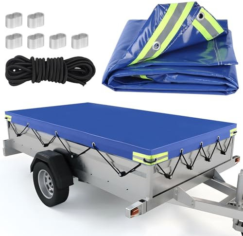 DBREAKS Eindicken Anhängerplane Flachplane 207.5x114x10cm, wasserdichte & Reißfeste Anhänger-Abdeckung mit 8m Planenseil, Randverstärkte Anhänger Abdeckplane, für Viele 201x108cm 750kg Hänger