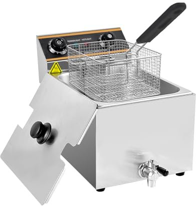 MOOTACO Friteuse électrique, 6L commerciale friteuse avec valve de vidange, acier inoxydable, 3000 W, thermostat 60-200 °C