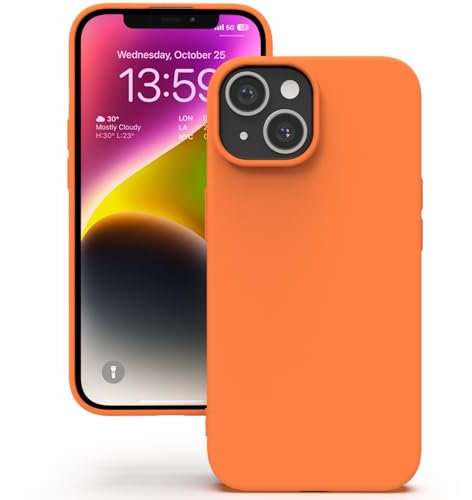 YATWIN Coque pour iPhone 14 Plus, Housse en Silicone Doux avec Découpes Précises pour Caméra, Design Ultra Mince, Protection 360° à Bords Surélevés - Orange